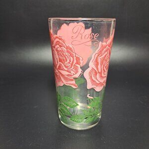 Peanut Butter Rose Floral Drinking Glass Tumbler Pink Green Vintage